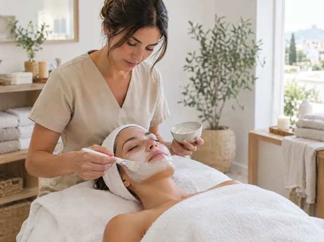 Esteticista haciendo un tratamiento facial